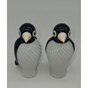Vintage Penguin Salt and Pepper Shakers Plastic Black White Mid Century 3 Inch